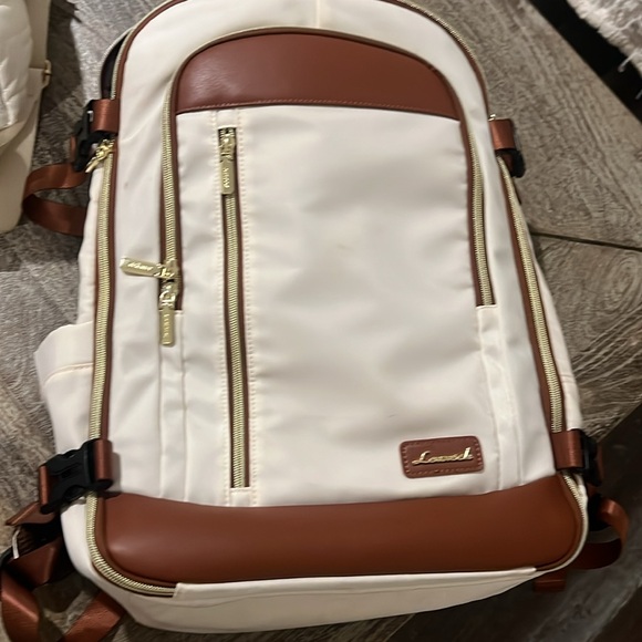 NWOT Cream and Brown Backpack with USB port. - Picture 9 of 12